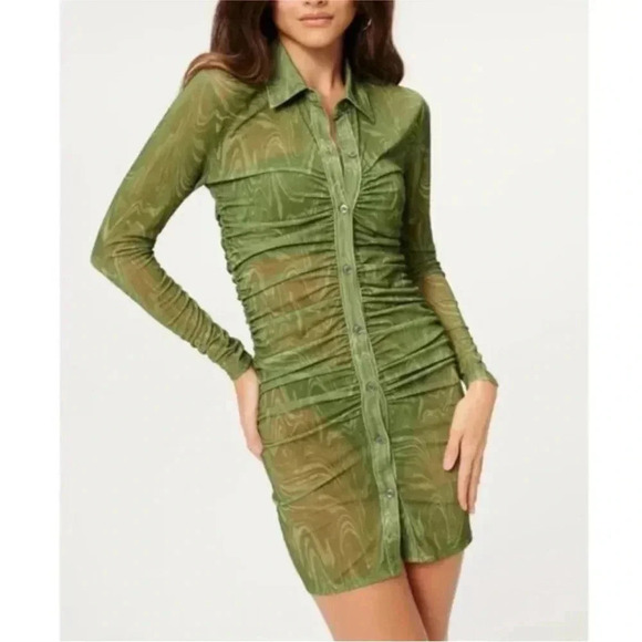 GOOD AMERICAN Mesh Ruched Button Up
Mini Dress Size 2 Medium NWT - Picture 1 of 7